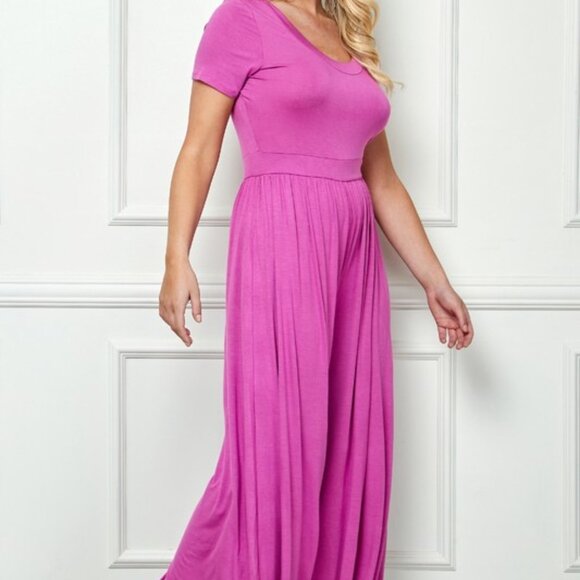Plus Size Solid High Waist Wide Flair Jumpsuit - Picture 6 of 8